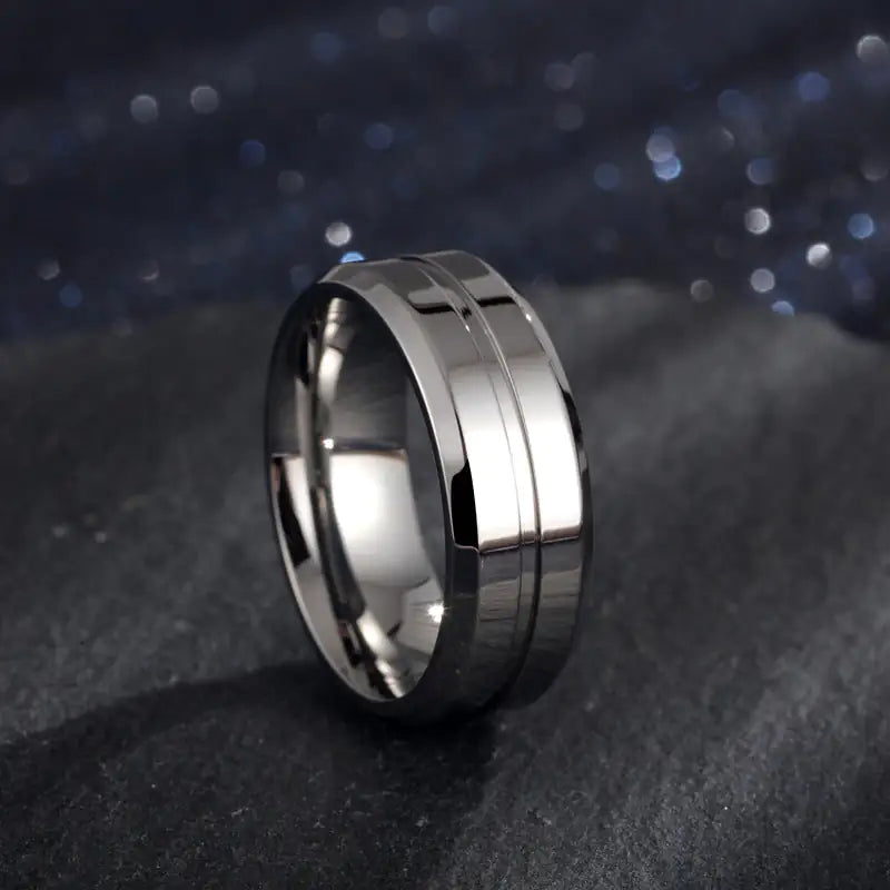 Men's Electroplated Titanium Steel Ring - Modern Geometric Style