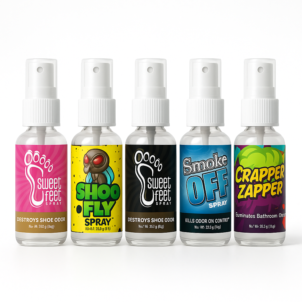 Aloha Imports 5-Piece Sampler – Sweet Feet, Smoke Off, Shoo Fly, Crapper Zapper & Fresh Scent Sprays, 1 oz Each