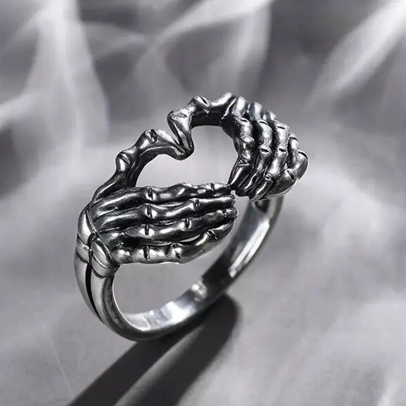 Vintage Punk Aesthetic Skeleton Hand Heart Ring | Aloha Imports.