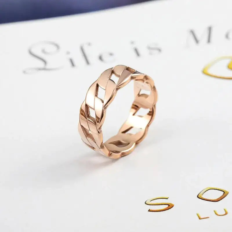 Elegant Twist Band Cassie Ring in Rose Gold, Silver, and Gold Finish