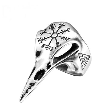 Viking-Inspired Raven Skull Ring - Gothic Punk Style Silver Band