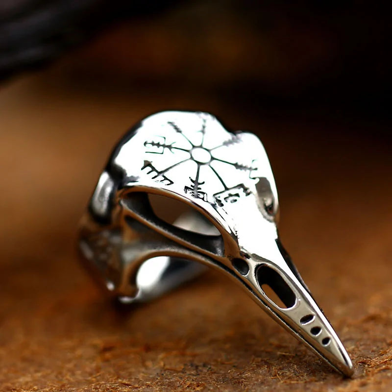 Viking-Inspired Raven Skull Ring - Gothic Punk Style Silver Band