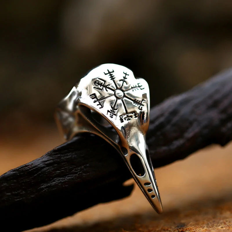 Viking-Inspired Raven Skull Ring - Gothic Punk Style Silver Band