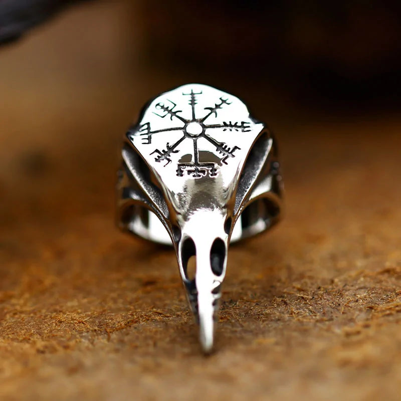 Viking-Inspired Raven Skull Ring - Gothic Punk Style Silver Band